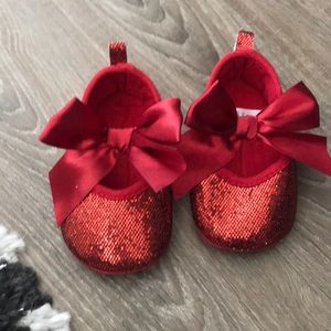 Infant girls red sparkly shoes or